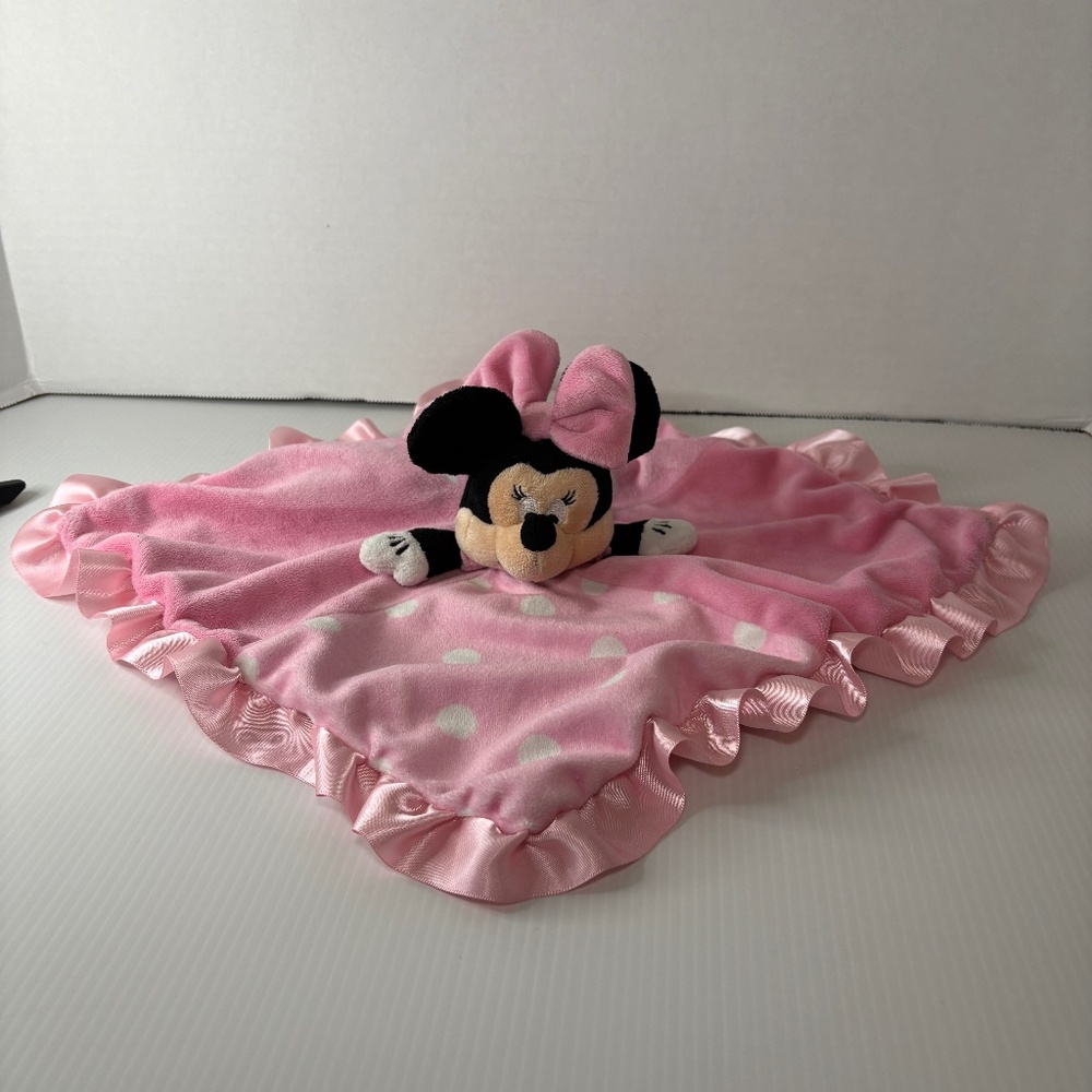 Disney Baby Minnie Mouse Lovey Security Blanket Satin Polkadot Pink Crinkle Ears